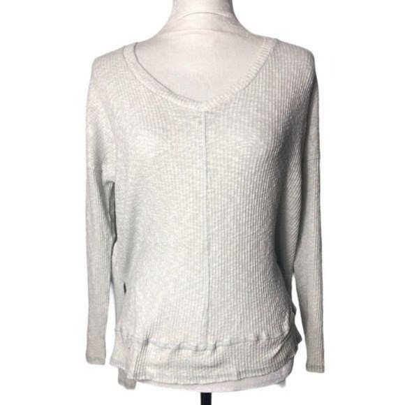 VINTAGE HAVANA Long Sleeve V-Neck Textured Gray Small Womens Cute Neutral - Picture 1 of 4